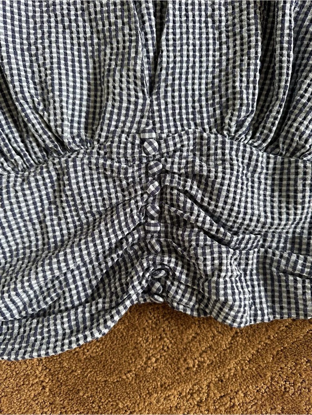 ZARA Black & White Gingham V-Neck Ruched Waist Blouse